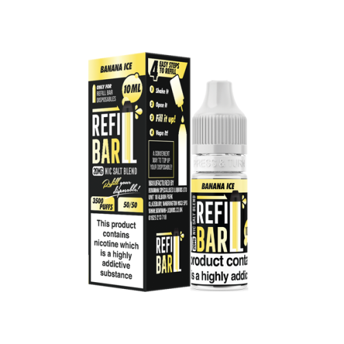 20mg Refill Bar Salts 10ml Nic Salts (50VG/50PG) - Flavour: Banana Ice 20mg Refill Bar Salts 10ml Nic Salts (50VG/50PG) - Flavour: Banana Ice